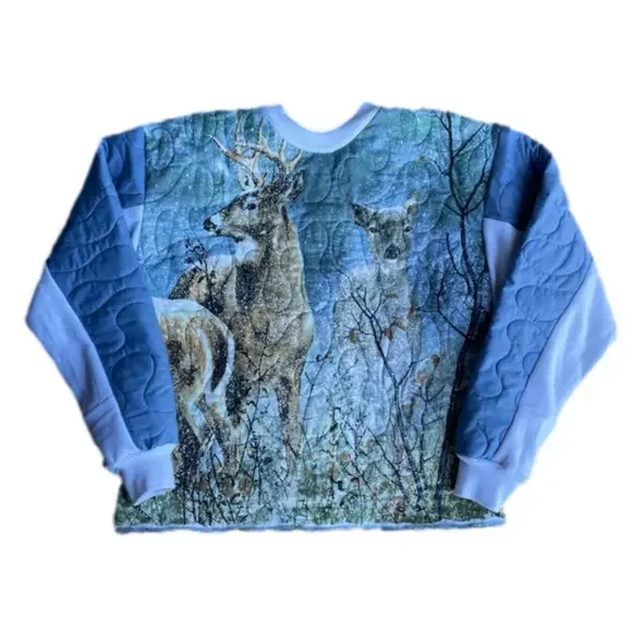 Quilted Patchwork Vintage 90s style Deer Hunting Buck Doe Winter Nature AOP L - Picture 1 of 8